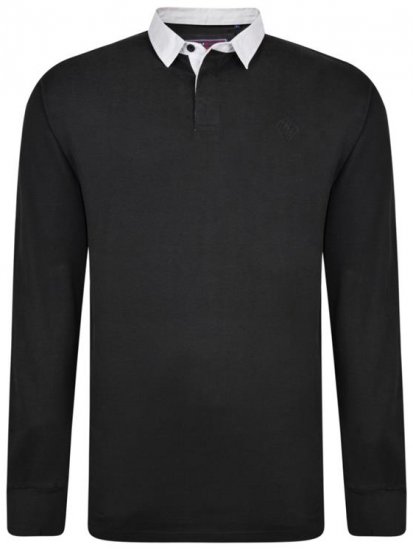 Kam Jeans 5443 LS Rugby Polo Black - Поло тениски - мъжки тениски с яка големи размери