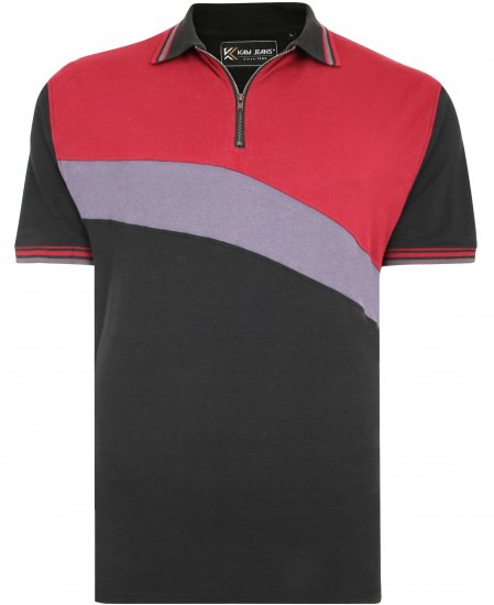 Kam Jeans 5448 Cut & Saw Polo with Zip Black - Поло тениски - мъжки тениски с яка големи размери