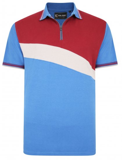 Kam Jeans 5448 Cut & Saw Polo with 1/4 Zip Blue - Поло тениски - мъжки тениски с яка големи размери