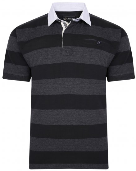 Kam Jeans 5454 Stripe Rugby Polo Black - Поло тениски - мъжки тениски с яка големи размери