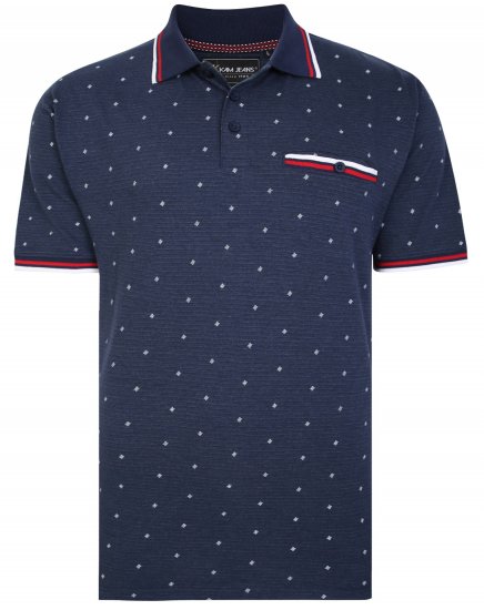 Kam Jeans 5456 Drop Needle Jersey Polo with Dobby Print - Поло тениски - мъжки тениски с яка големи размери