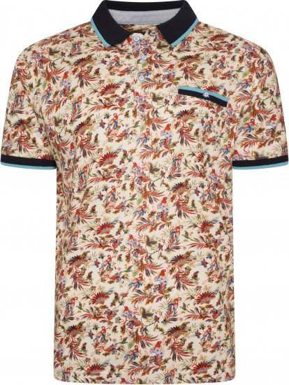 Kam Jeans 5493 All Over Parrot Print Polo Ecru - Поло тениски - мъжки тениски с яка големи размери