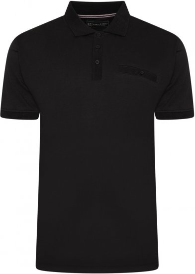 Kam Jeans 5498 Jersey Polo with Self Stripe Jacquard Collar/Cuffs Black - Поло тениски - мъжки тениски с яка големи размери