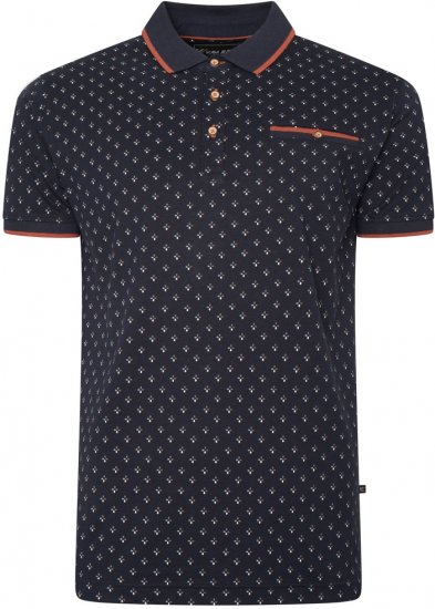 Kam Jeans 5503 Jersey Polo with All Over Geo Print Navy - Поло тениски - мъжки тениски с яка големи размери