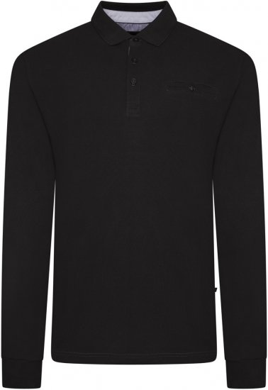 Kam Jeans 5508 LS Pique Polo with Jacquard Collar/Cuffs Black - Поло тениски - мъжки тениски с яка големи размери