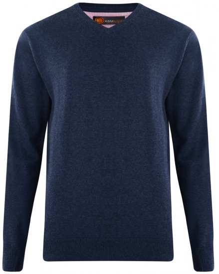 Kam Jeans V-neck Knitted Sweater Navy - Суичъри & cуичъри с качулка - мъжки суичъри големи размери