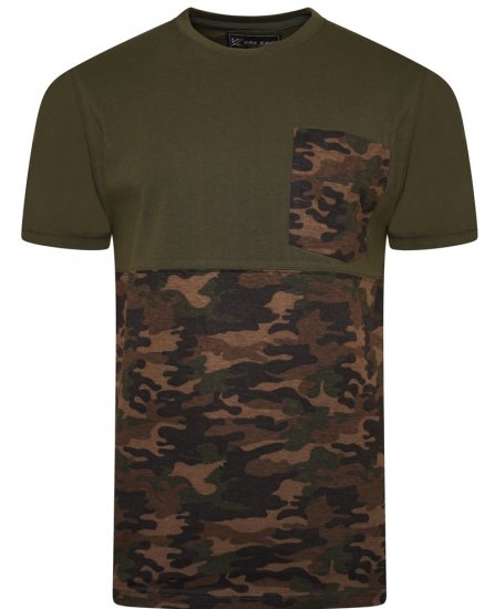 Kam Jeans 5700 Camo Panelled T-Shirt Khaki - Тениски - мъжки тениски големи размери