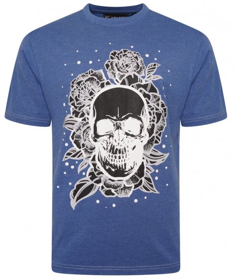 Kam Jeans 5704 Skull Rose Print Tee Blue Marl - Тениски - мъжки тениски големи размери
