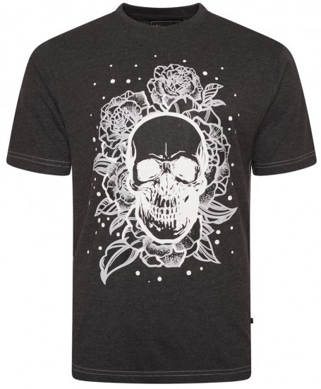 Kam Jeans 5704 Skull Rose Print Tee Charcoal - Тениски - мъжки тениски големи размери