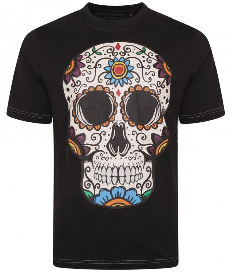 Kam Jeans 5705 Coloured Skull Print Tee Black - Тениски - мъжки тениски големи размери