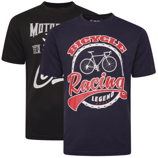 Kam Jeans 5712 Twin Pack Motorcycle/Cycle Print Tee Black and Navy - Тениски - мъжки тениски големи размери