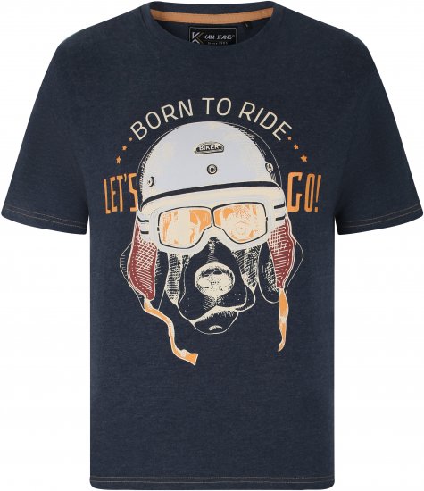 Kam Jeans 5731 Born To Ride Print T-Shirt INDIGO MARL - Тениски - мъжки тениски големи размери