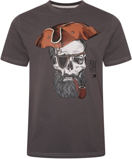Kam Jeans 5752 Real Pirates Print T-Shirt Charcoal - Тениски - мъжки тениски големи размери