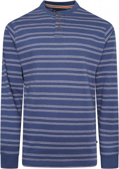 Kam jeans 5761 Embossed Waffle Stripe Long Sleeve Henley Shirt Indigo - Поло тениски - мъжки тениски с яка големи размери