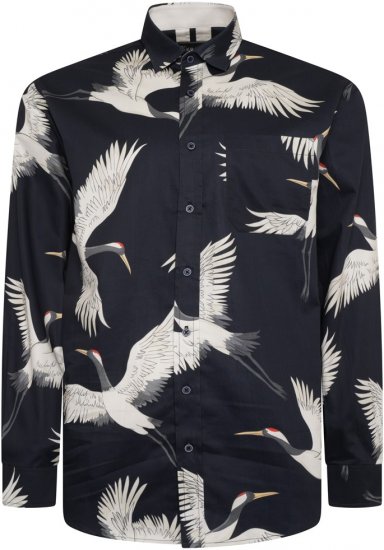 Kam Jeans 6059 LS Bird Print Shirt Navy - Ризи - мъжки ризи големи размери