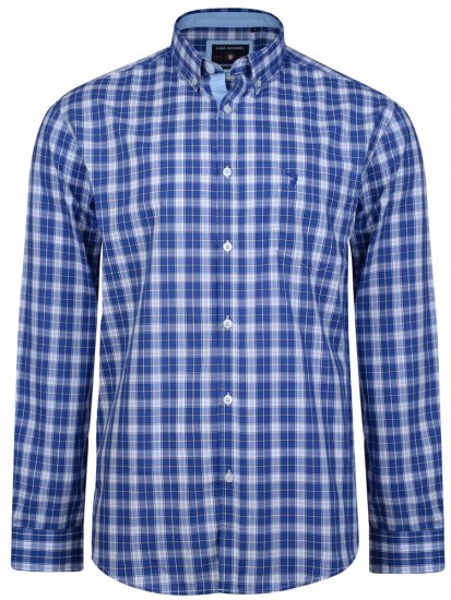 Kam Jeans 6155 Long Sleeve Check Shirt Blue - Ризи - мъжки ризи големи размери
