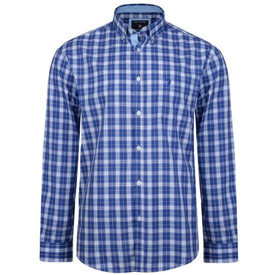 Kam Jeans 6155 Long Sleeve Check Shirt Blue - Ризи - мъжки ризи големи размери
