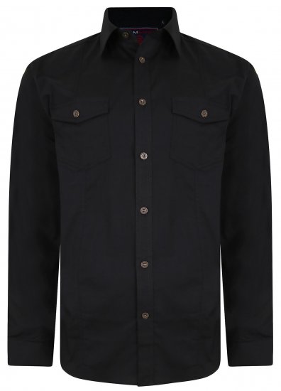 Kam Jeans Retro Long Sleeve Stretch Shirt Black - Ризи - мъжки ризи големи размери