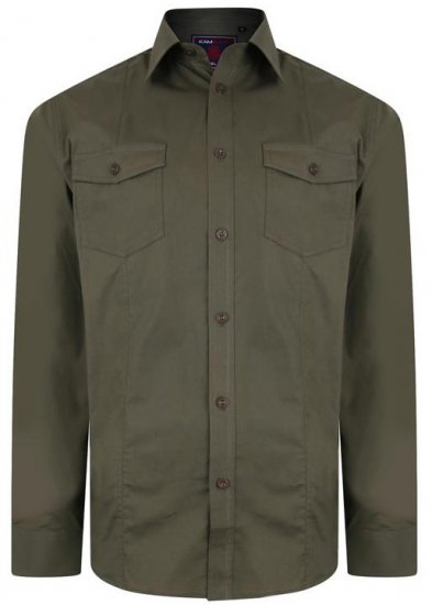 Kam Jeans Retro Long Sleeve Stretch Shirt Khaki - Ризи - мъжки ризи големи размери