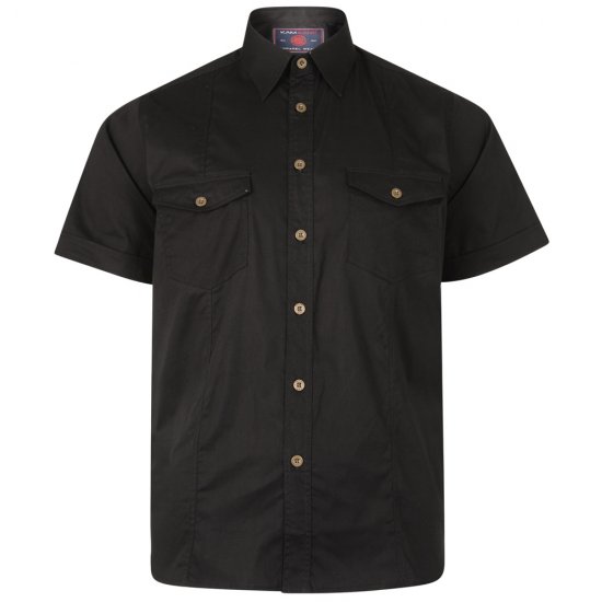 Kam Jeans Retro Short Sleeve Stretch Shirt Black - Ризи - мъжки ризи големи размери