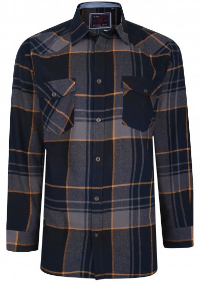 Kam Jeans 6193 Long Sleeve Flannel Shirt Navy - Ризи - мъжки ризи големи размери