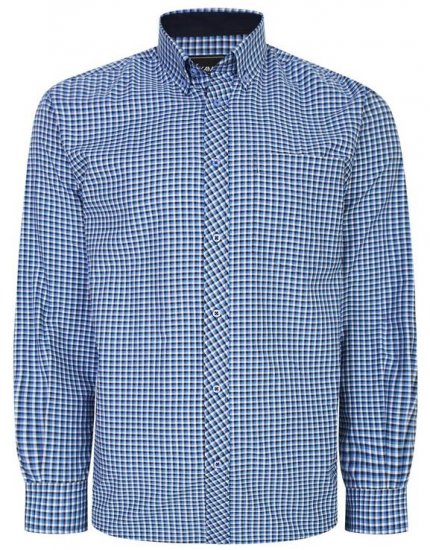 Kam Jeans 6219 LS Mini Gingham Check Shirt Navy - Ризи - мъжки ризи големи размери