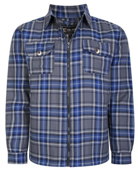 Kam Jeans 6231 Sherpa Lined Flannel Shirt with Zipper Charcoal - Ризи - мъжки ризи големи размери