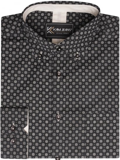 Kam Jeans 6296 Long Sleeve All Over Geo Print Shirt Black - Ризи - мъжки ризи големи размери