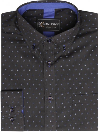 Kam Jeans 6297 Long Sleeve All Over Blue Dobby Print Shirt Black - Ризи - мъжки ризи големи размери
