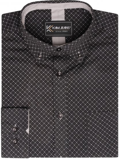 Kam Jeans 6299 Long Sleeve All Over Diamond Print Shirt Black - Ризи - мъжки ризи големи размери