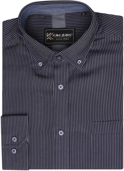 Kam Jeans 6300 Long Sleeve Dobby Stripe Shirt Dark Grey - Ризи - мъжки ризи големи размери