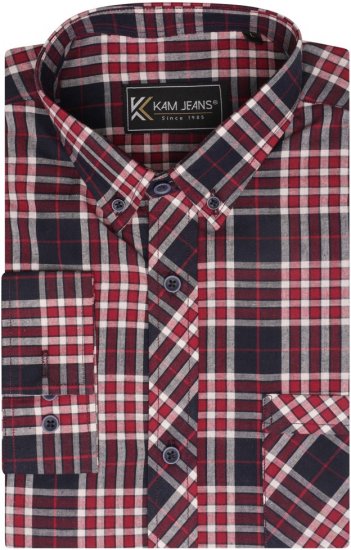 Kam Jeans 6301 LS Casual Check Shirt Red - Ризи - мъжки ризи големи размери