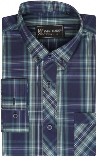 Kam Jeans 6301 LS Casual Check Shirt Teal - Ризи - мъжки ризи големи размери