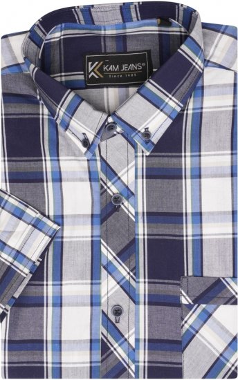 Kam Jeans 6301 SS Casual Check Shirt Navy - Ризи - мъжки ризи големи размери