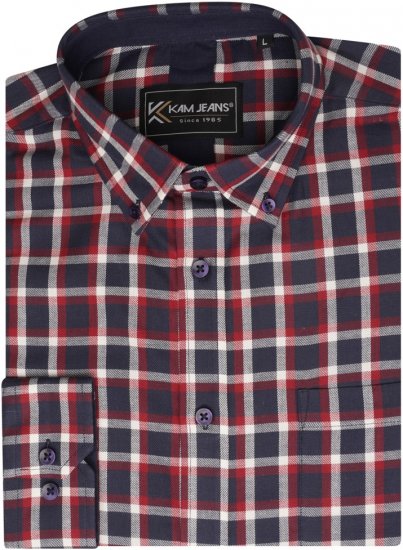 Kam Jeans 6303 Long Sleeve Casual Check Shirt Navy - Ризи - мъжки ризи големи размери