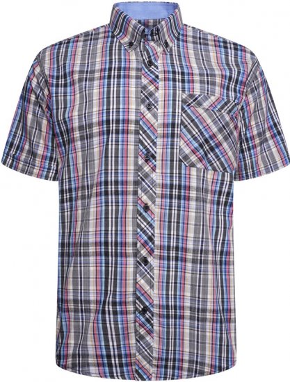 Kam Jeans 6313 Casual Check Short Sleeve Shirt Grey - Ризи - мъжки ризи големи размери