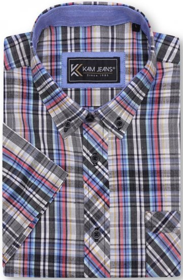 Kam Jeans 6313 Casual Check Short Sleeve Shirt Grey - Ризи - мъжки ризи големи размери