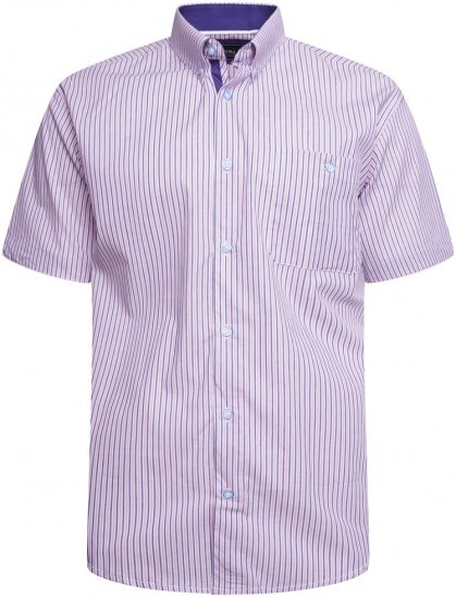 Kam Jeans 6321 Casual Stripe Short Sleeve Shirt Pink - Ризи - мъжки ризи големи размери