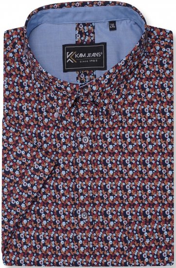 Kam Jeans 6326 Mini Floral Print Short Sleeve Shirt Navy - Ризи - мъжки ризи големи размери