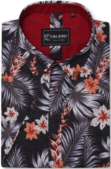 Kam Jeans 6330 AOP Floral Print Short Sleeve Shirt Navy - Ризи - мъжки ризи големи размери