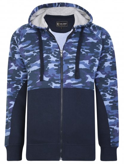 Kam Jeans 7036 Camo Print Full Zipper Hoodie Navy - Суичъри & cуичъри с качулка - мъжки суичъри големи размери