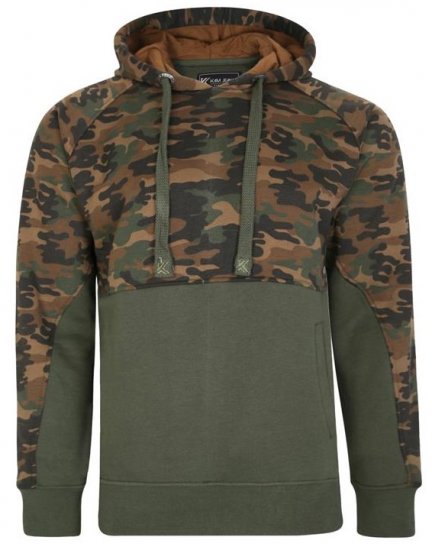 Kam Jeans 7036B Camo Pannelled Over The Head Hoody Khaki - Суичъри & cуичъри с качулка - мъжки суичъри големи размери