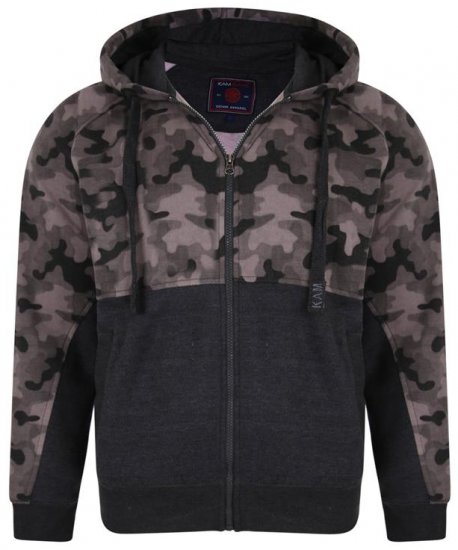 Kam Jeans 7036 Camo Print Full Zipper Hoodie Charcoal - Суичъри & cуичъри с качулка - мъжки суичъри големи размери