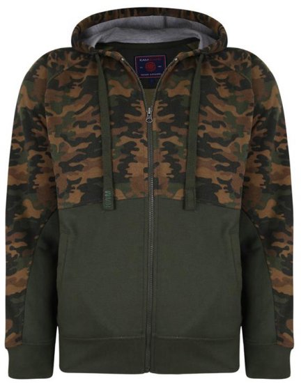 Kam Jeans 7036 Camo Print Full Zipper Hoodie Khaki - Суичъри & cуичъри с качулка - мъжки суичъри големи размери