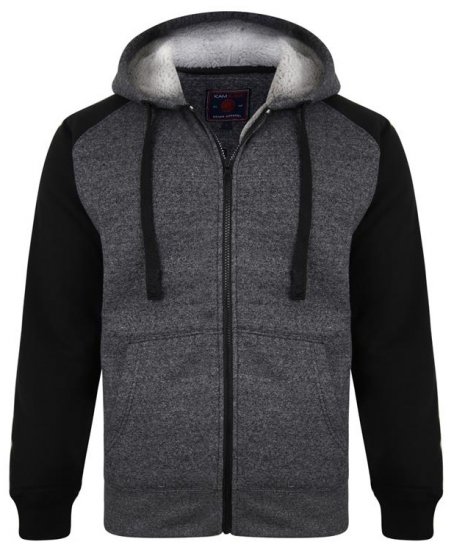 Kam Jeans 7037 Sherpa Raglan Hoodie Black - Суичъри & cуичъри с качулка - мъжки суичъри големи размери