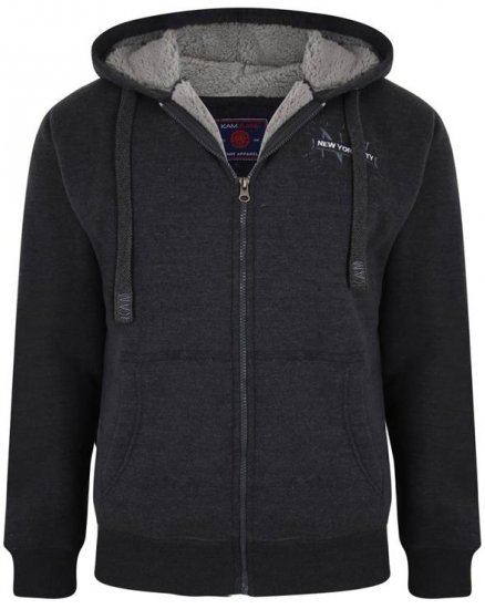 Kam Jeans 7038 Sherpa Lined Hoodie Charcoal - Суичъри & cуичъри с качулка - мъжки суичъри големи размери