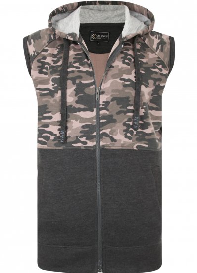 Kam Jeans 7039 Camo Panelled Vest Charcoal - Суичъри & cуичъри с качулка - мъжки суичъри големи размери