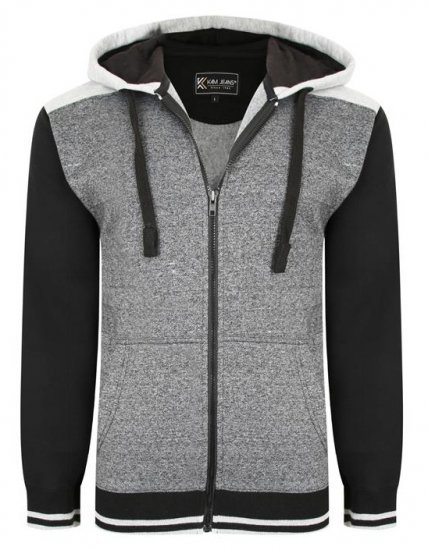 Kam Jeans 7042 Zip Thru Panelled Hoody Charcoal - Суичъри & cуичъри с качулка - мъжки суичъри големи размери