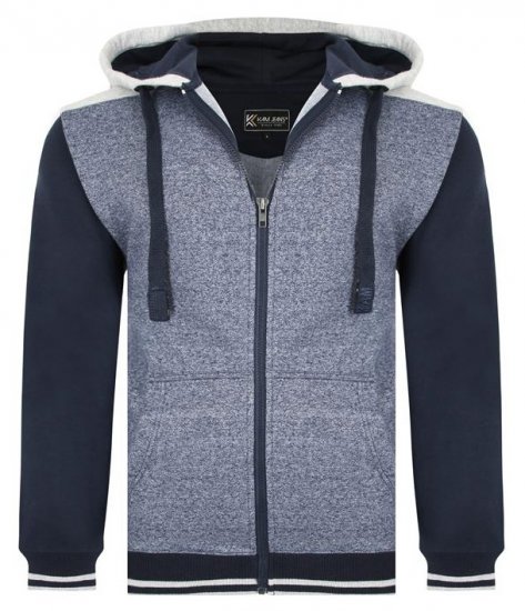 Kam Jeans 7042 Zip Thru Panelled Hoody Indigo - Суичъри & cуичъри с качулка - мъжки суичъри големи размери
