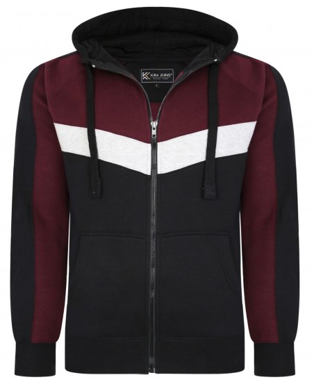 Kam Jeans 7048 Chevron Panelled Hoodie Burgundy - Суичъри & cуичъри с качулка - мъжки суичъри големи размери